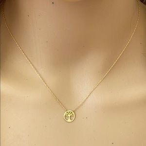14K Solid Gold Real Tree of Life Disk Disc Neckace